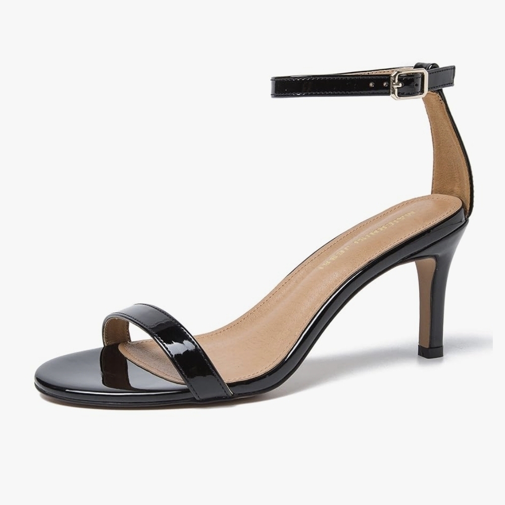 Black Sandals Ankle Strap Kitten High Heel Size 11.5